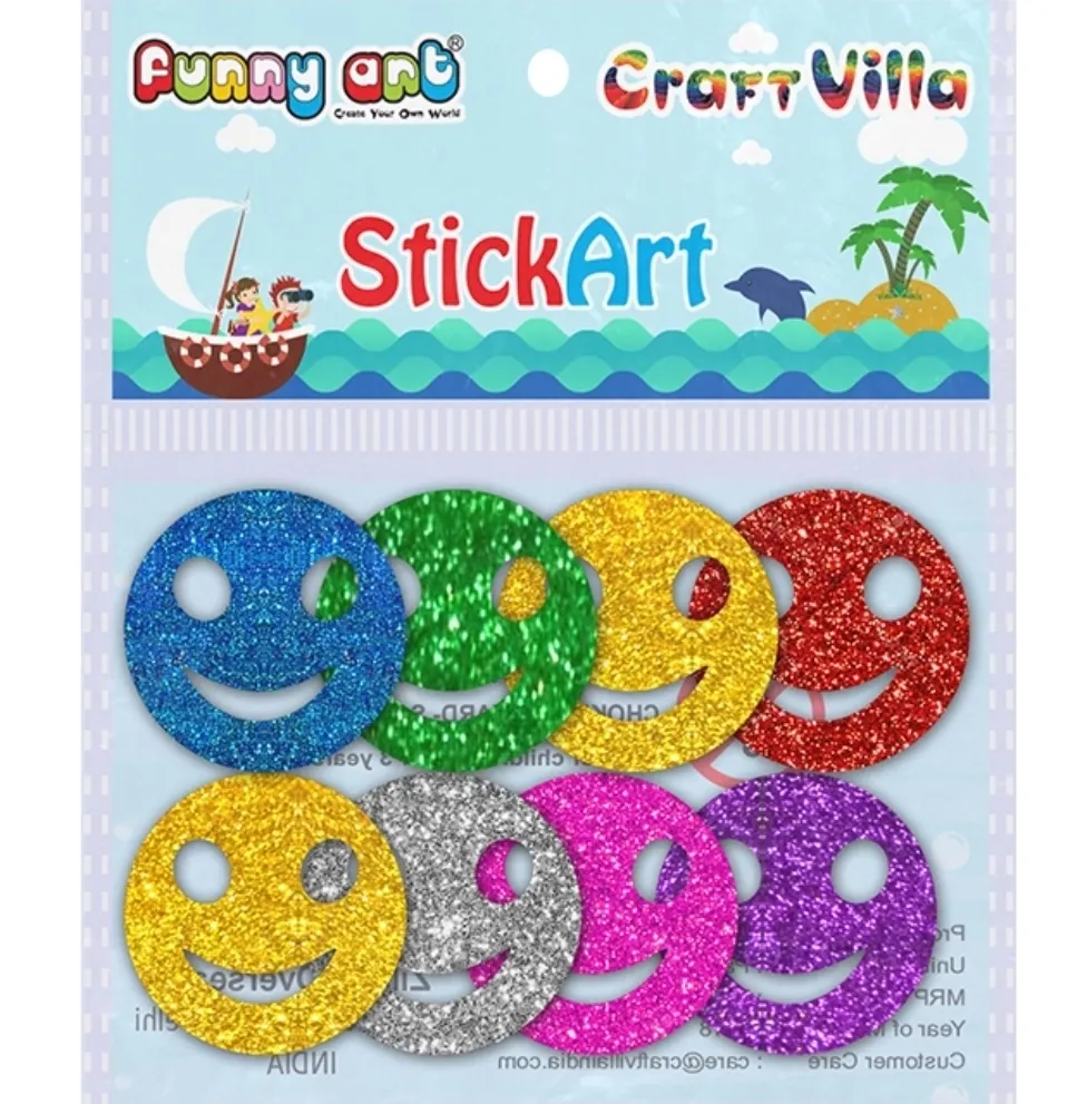 Craft Villa Sparkle Glitter Self Adhesive Multicolor Eva Foam Sticker (Smily Shape) Stickers for Craft , DIY, Scrapbooking and Decoration etc